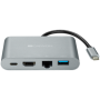 CANYON DS-4 Multiport Docking Station with 5 ports: 1*Type C male+1*HDMI+1*RJ45+2*USB3.0, Input 100-240V, Output USB-C PD 60W&US