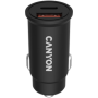 Canyon, PD 30W/QC3.0 18W Pocket size car charger  with 1-USB A+ 1-USB-C Input: DC12V-24V, Output: USBC: PD30W( 5V3A/9V3A/12V2.5A