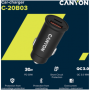 Canyon, PD 30W/QC3.0 18W Pocket size car charger  with 1-USB A+ 1-USB-C Input: DC12V-24V, Output: USBC: PD30W( 5V3A/9V3A/12V2.5A