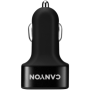 CANYON C-06 Universal 3xUSB car adapter, Input 12V-24V, Output 5V-3.1A, black rubber coating+black metal ring (side with USB is 